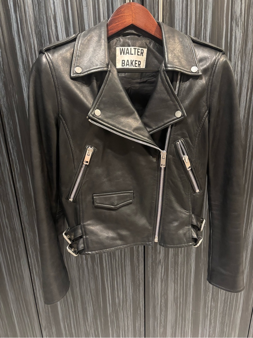 Walter Baker Black Leather Moto Jacket with Silver Hardware